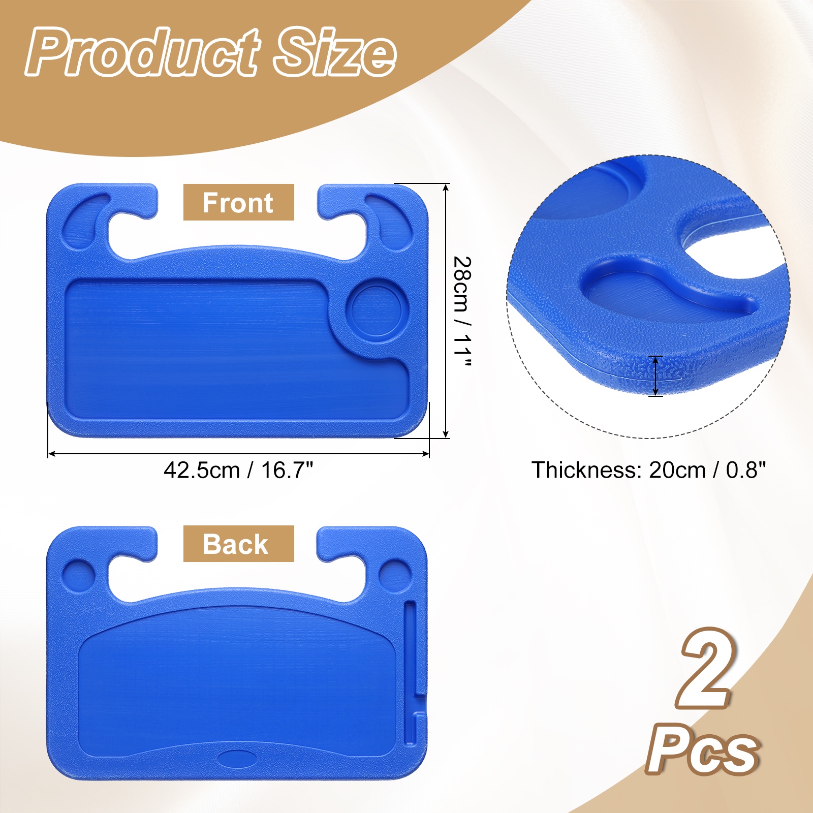 Uxcell 2 Pcs 2 in 1 Car Steering Wheel Tray Car Food Trays Auto Steering Wheel Under Table Desk for Eating Food Drink Laptop Writing Work, Blue
