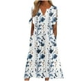 thumbnail image 3 of UVEASISHA Eyelet Dresses for Women Summer Casual Beach Vacation Dress V Neck Short Sleeve Boho Floral Maxi Dresses with Pockets Blue S, 3 of 6