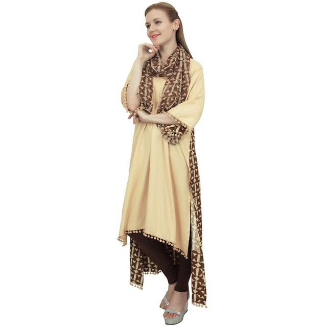 Bimba Kurta Indienne de Designer en Rayonne Beige Asymétrique Tenue Décontractée Kurti avec Foulard - 22