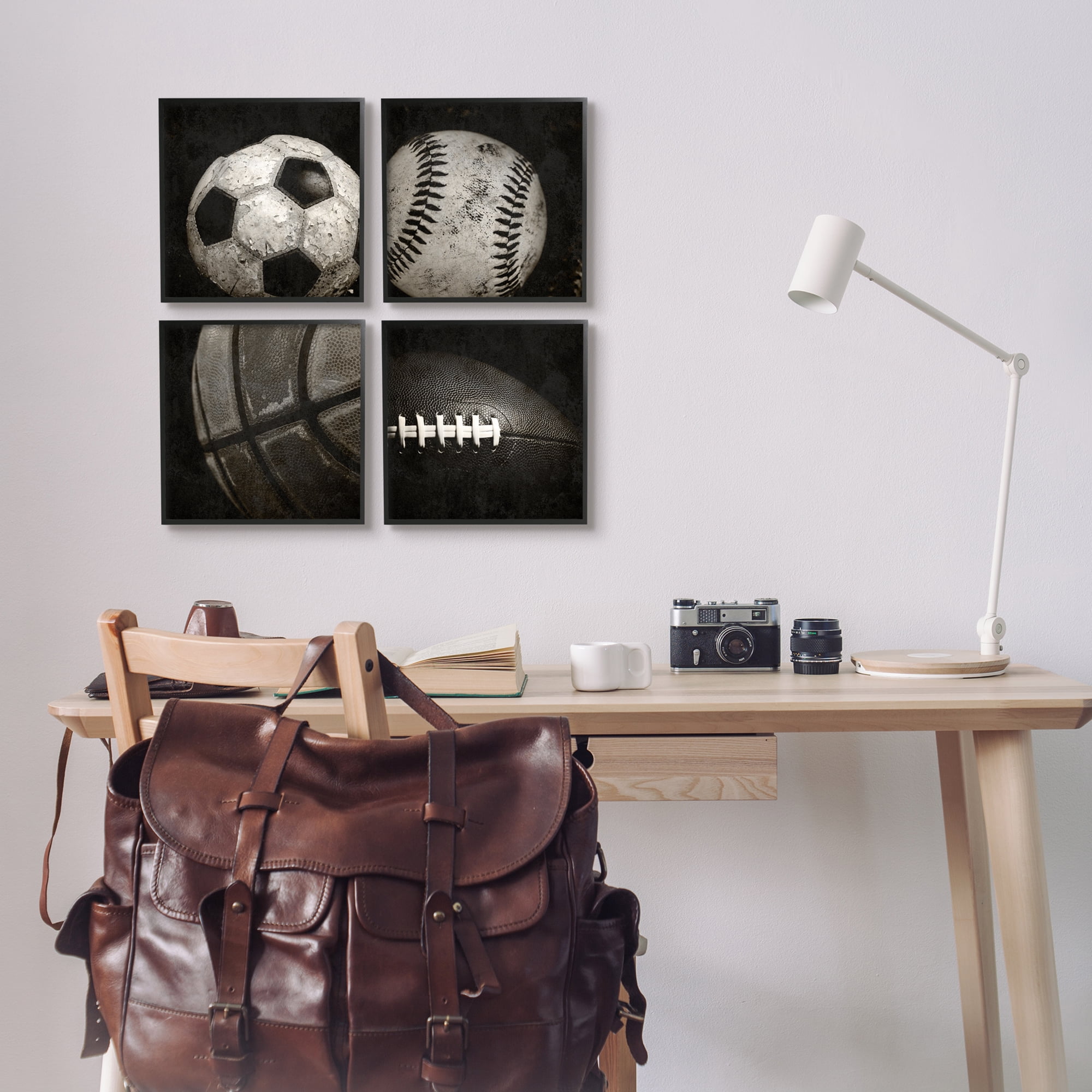 Stupell Industries Sports Balls Photography Sports Photography Black Framed Art Print Wall Art, 12 x 12, Set of 4