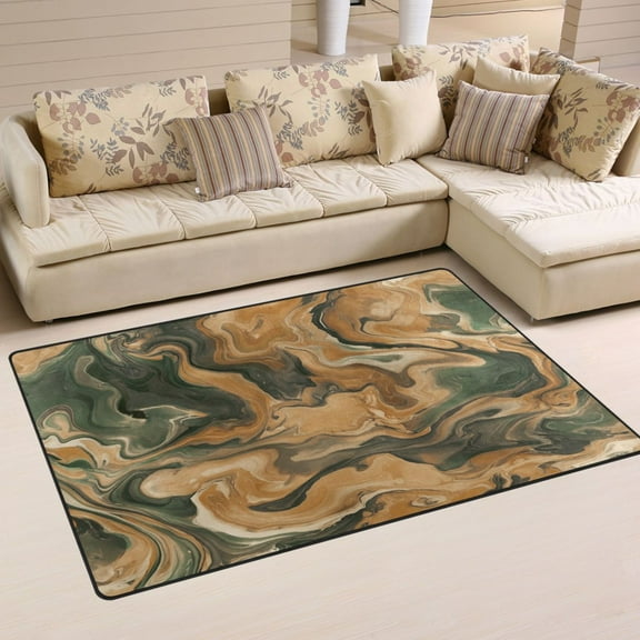 Non-Slip Area Rug 31"x20" Indoor Washable Floor Mats Carpet Printed for Living Room, Bedroom, Home Decor Brown and Green Swirl