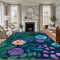thumbnail image 3 of Pink Teal Floral Area&nbsp;Rug 8x10ft Spring Beautiful Flower Green Leaf Oil Painting Style Non-Slip&nbsp;Washable Square&nbsp;Rugs Soft Felt Indoor Floor Mat for Bedroom Kitchen Living Room Bathroom, 3 of 9