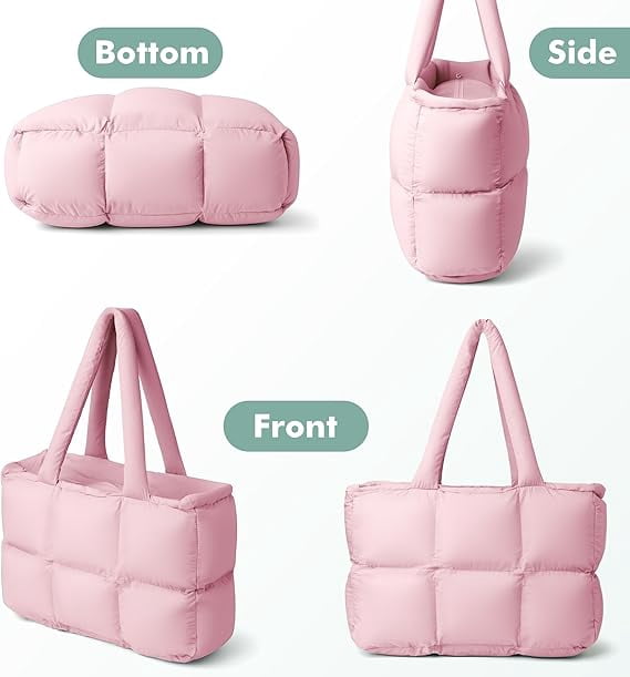 Puffer Tote Bag for Women, Large Quilted Puffy Handbag Lightweight Satchel Purse for Work Travel Gym Shop