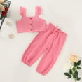 thumbnail image 2 of Toddler Baby Girl Solid Color Ruffle Sleeveless Button Down Halter Tank Crop Tops and Pants Outfits Yellow 1-2 Years, 2 of 6