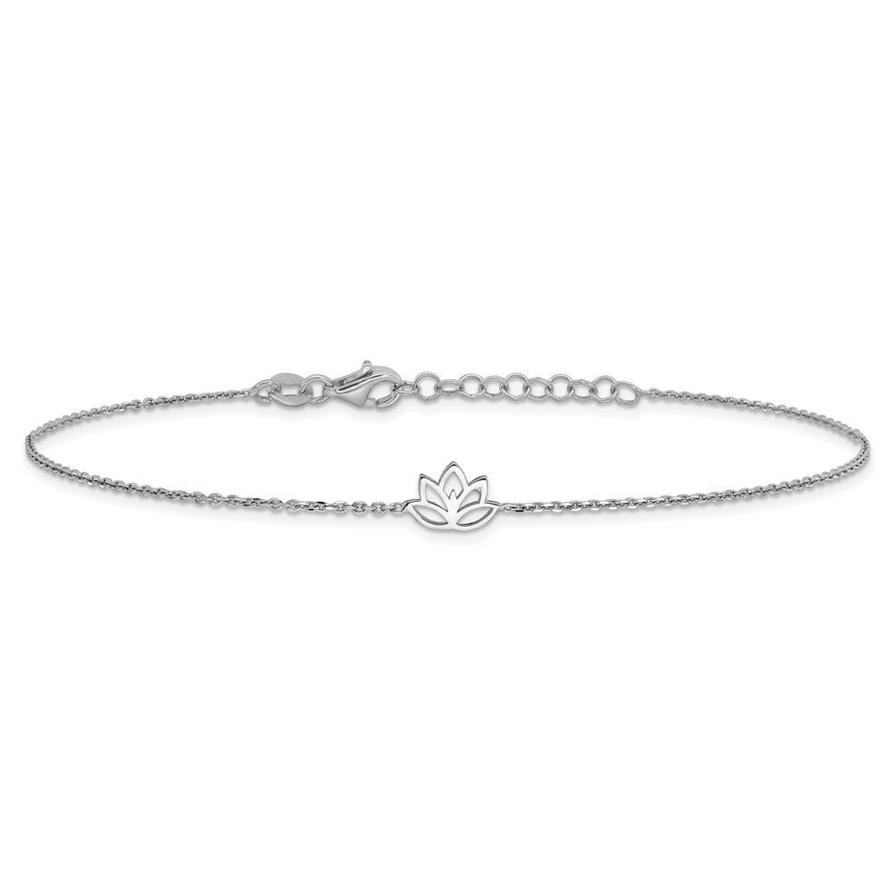 Auriga Fine Jewelry 925 Sterling Silver Rh-plated Louts Flower 9inch Plus 1in ext. Anklet for Women