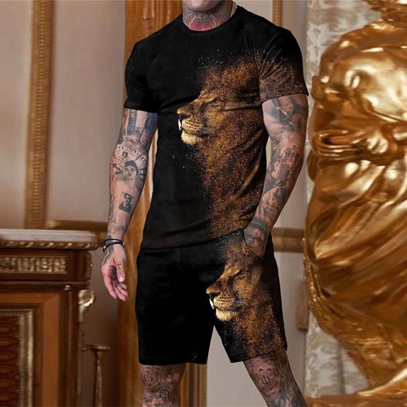 Vedolay Short Set For Men Casual Men 2 Piece Outfits Summer Casual T Shirts and Classic Sport Shorts,Blue M