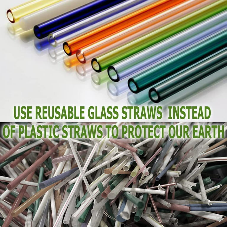 9 Pcs Reusable Glass Straws Shatter Resistant 10''x8mm 3 Straight