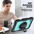 thumbnail image 4 of 3 Layer Case for Samsung Galaxy Tab A9 8.7" 2023 SM-X110 / SM-X115, for Kids Heavy Duty Protective Case with Screen Protector & Stylus Holder & 360 Rotating Stand Hand/Shoulder Strap, Mint+Black, 4 of 10