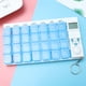 thumbnail image 3 of Organizador semanal de píldoras digitales 7 días 28 compartimentos Caja de medicamentos con 5 grupos Recordatorio de alarma y luz de fondo luminosa LCD para medicamentos Suplementos Vitaminas - Azul, 3 of 7