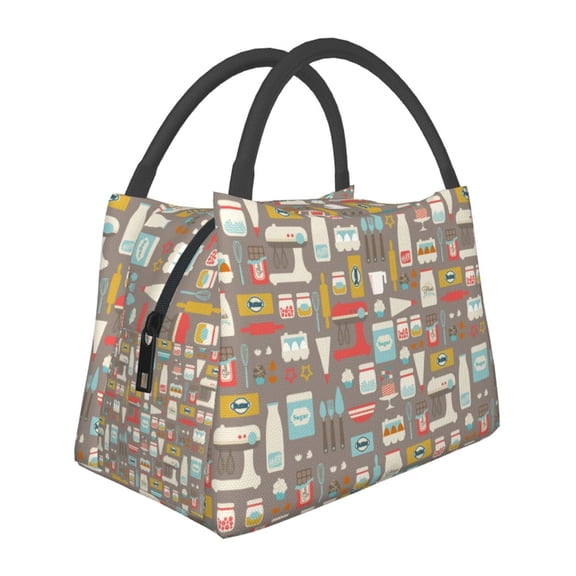 Vsdgher Kitchen Food Print Insulated Reusable Bags with Sturdy Zipper and Handles, Foldable Totes for Hot or Cold Food Bring or Delivery