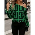 thumbnail image 5 of Off Shoulder Geometric Print Lon sleeve Top (MultiBlack, XL), 5 of 8