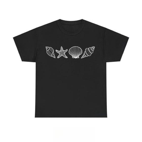 SeaShell Graphic Tee,Women's Beach T-Shirt,Ocean Lover Soft Comfort Vintage Top,Short Sleeve Casual Shirt ,Causal,cotton,black,S-5XL