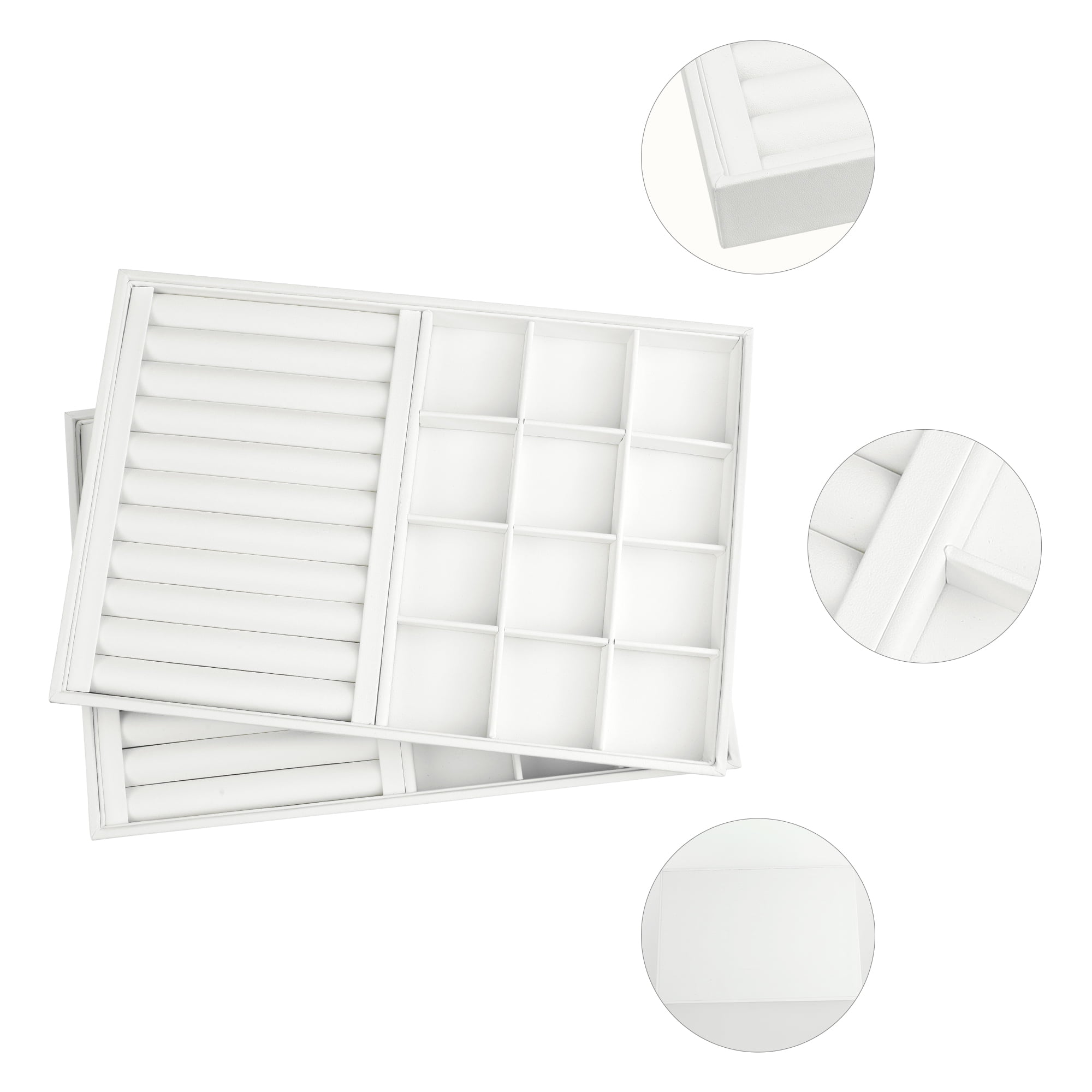 Unique Bargains Set of 2 Stackable Jewelry Organizers Trays with Removable Dividers White