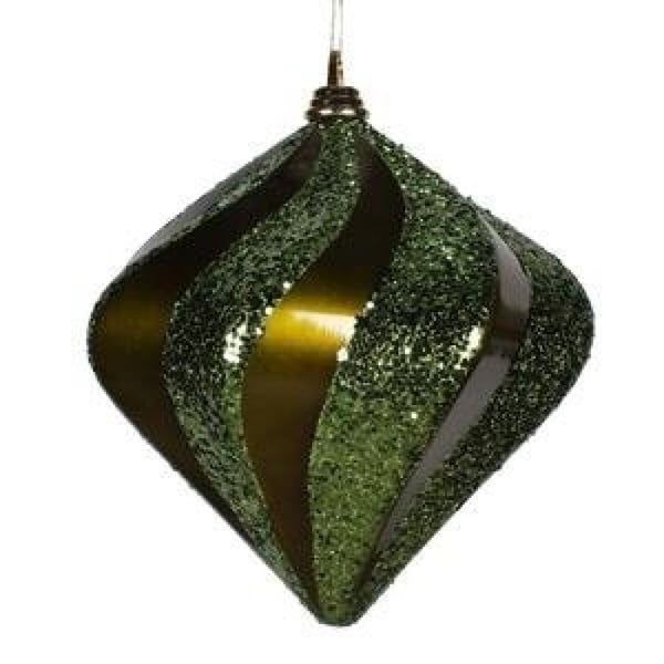 Vickerman 10" Olive Candy and Glitter Finish Swirl Diamond Christmas Ornament
