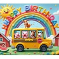 thumbnail image 3 of Colorful Design Happy Birthday Banner Farm Animals Rainbow Theme School Bus for Kid's Party Photo Shoot, 3 of 6