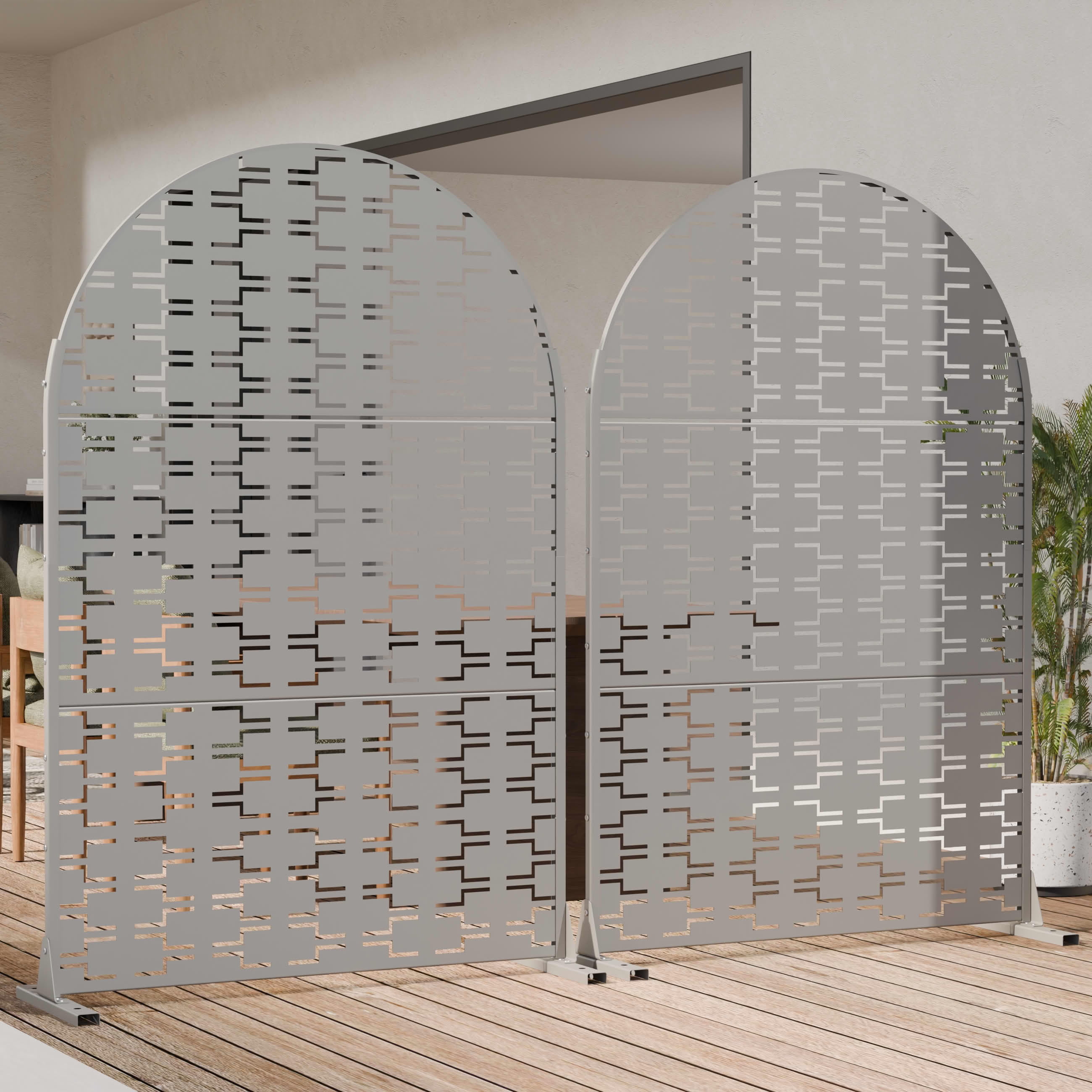 MAYEERTY Outdoor Metal Privacy Screen 6ft × 4ft Gray, 3-Panel Brick Pattern Decorative Screen for Garden