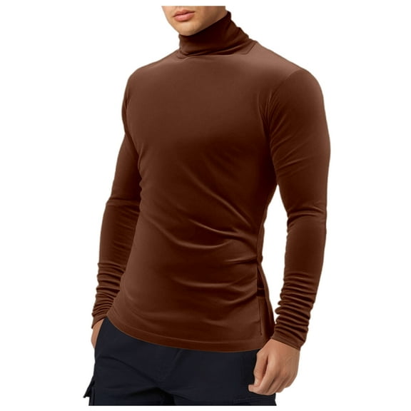 JTieacloth Winter Warm Sweaters Men's Solid Color High Neck Long Sleeve Pullover Sweater For Spring Autumn Winter Knitwear(Brown)