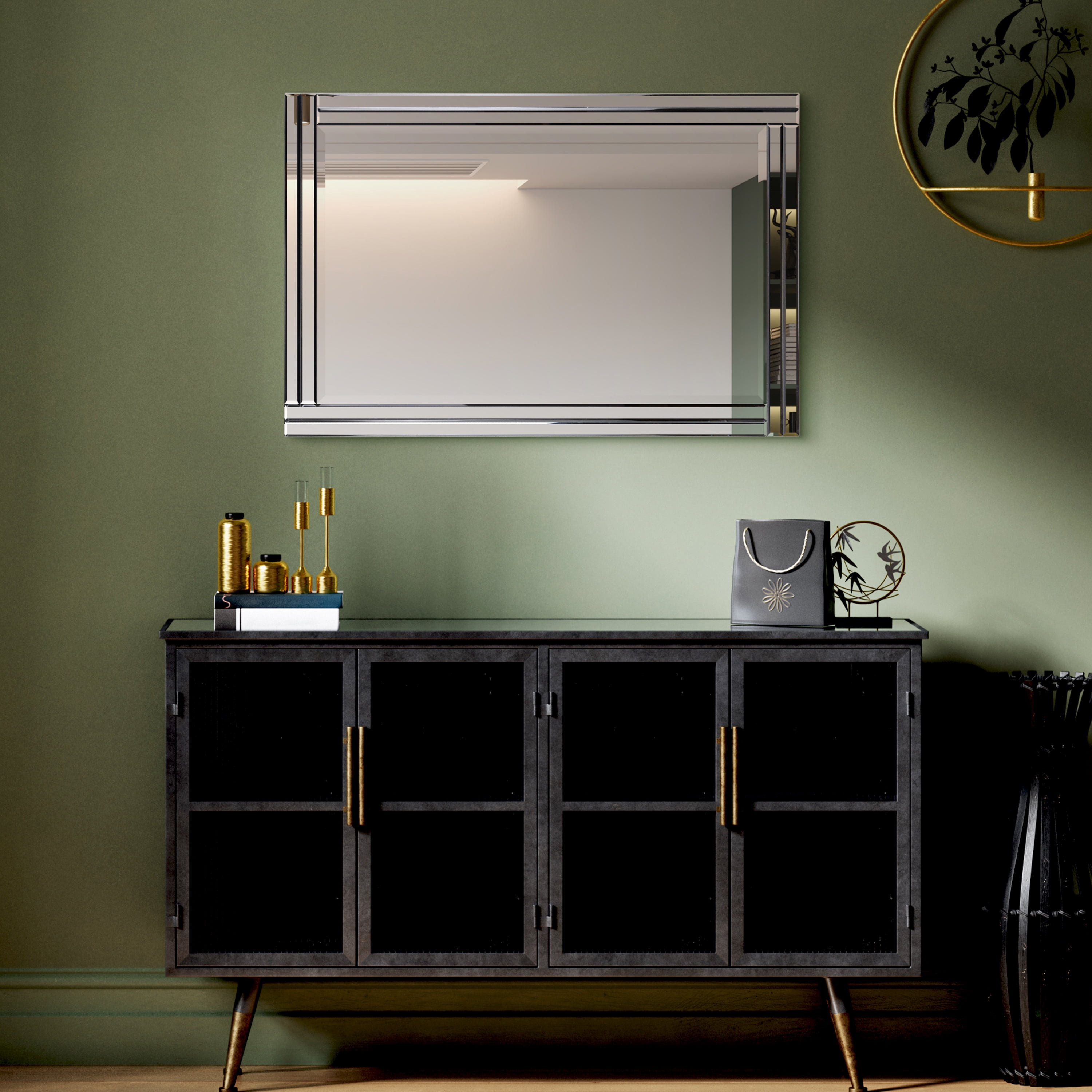 Empire Art Direct Modern Stepped Beveled Rectangle Wall Mirror, 24" x 36", Ready to Hang