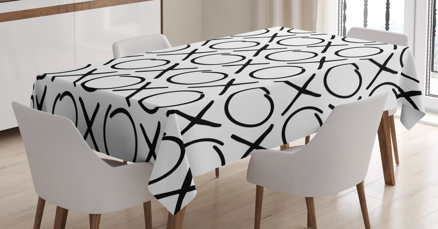 Xo Decor Tablecloth, Doodle Style Pattern Friendship Monochrome Letters