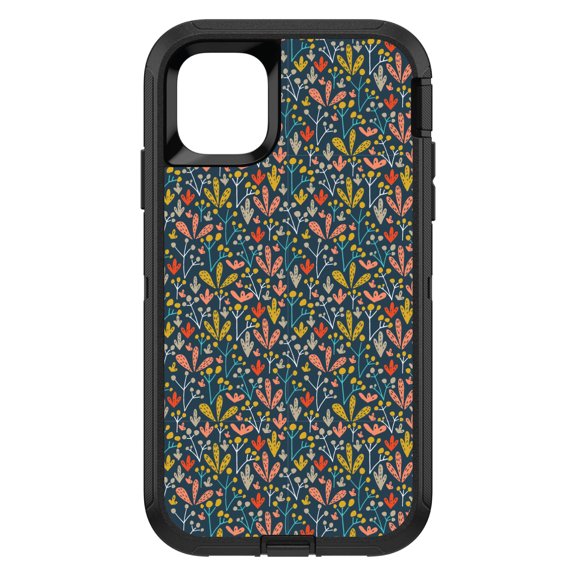 DistinctInk Custom SKIN / DECAL compatible with OtterBox Defender for iPhone 11 Pro MAX (6.5" Screen) - Modern Floral - Navy Yellow Teal