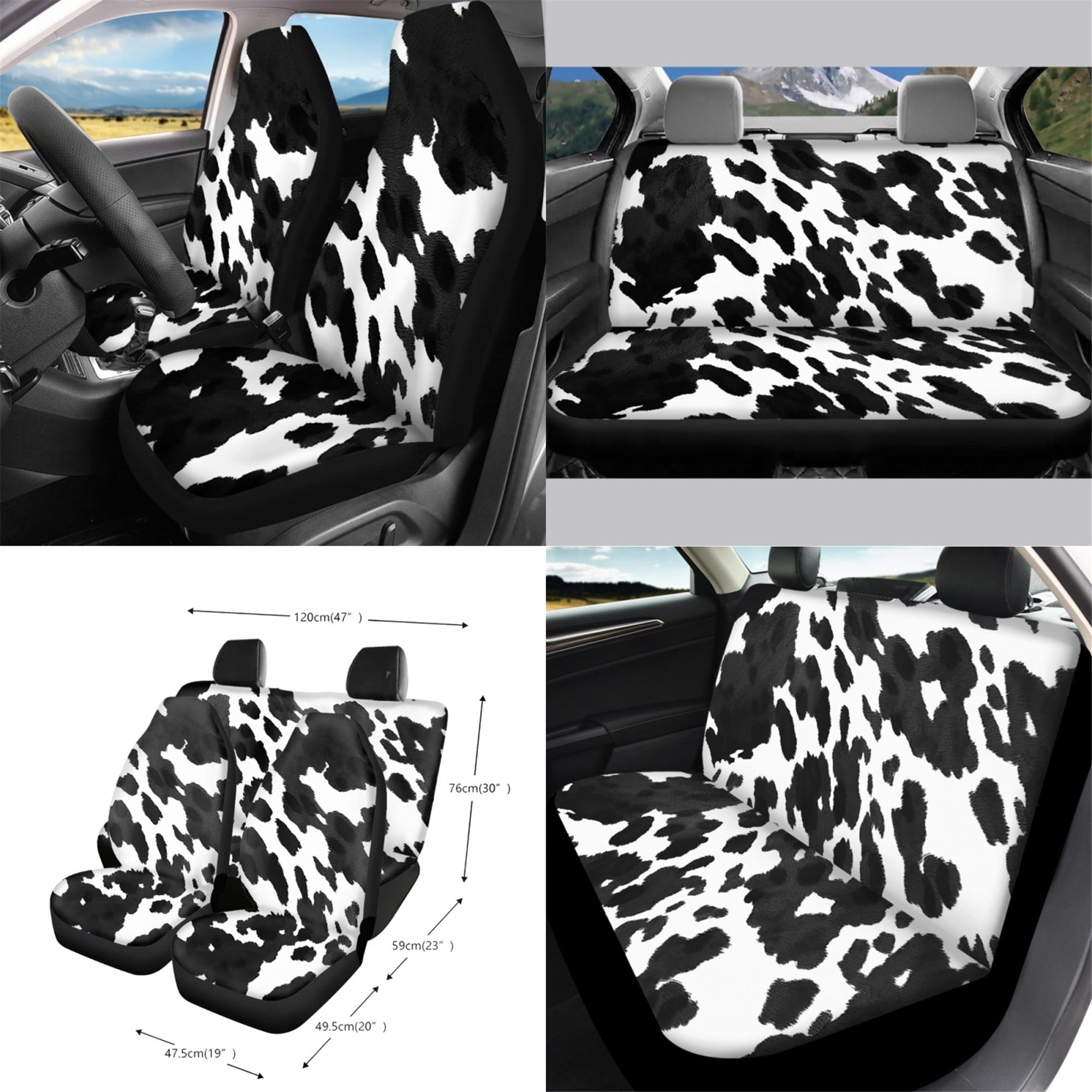Yuyamidu Cow Print Car Seat Cover for SUV Truck Sedan Steering Wheel Cover Seat Belt Strap Pad Trash Bag Hanging Air Vent Storage Bag Rearview Mirror Accessory Cup Holder Key Chain 15 Pieces