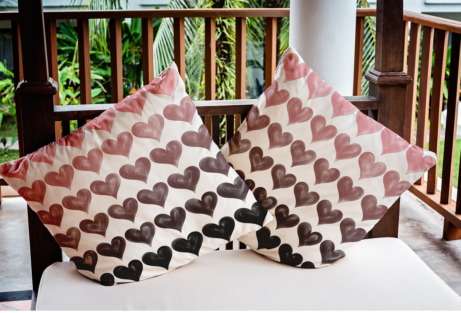16"x16" Simply Daisy Valentines Colored Hearts Poly Indoor/Outdoor Pillow, Pink-Black Qty 1