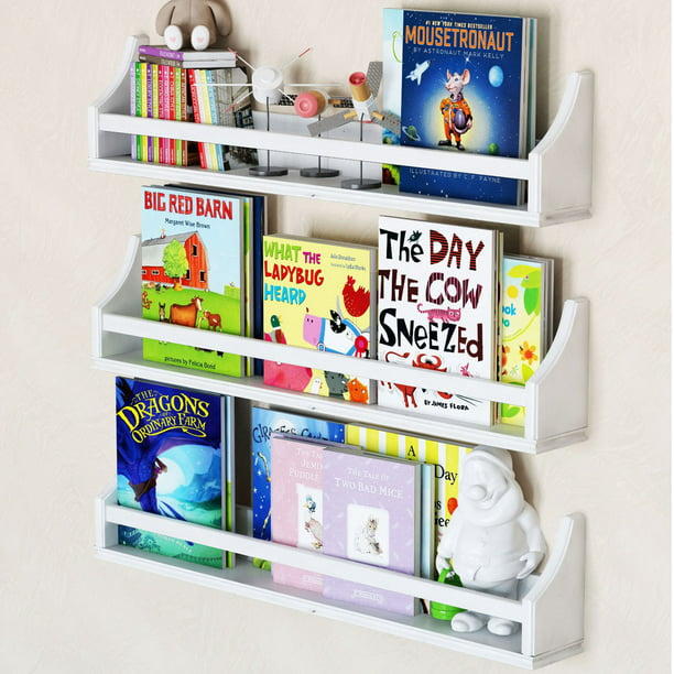 Stylish Baby Nursery Room Wall Shelf, White Bookcase For Baby Room