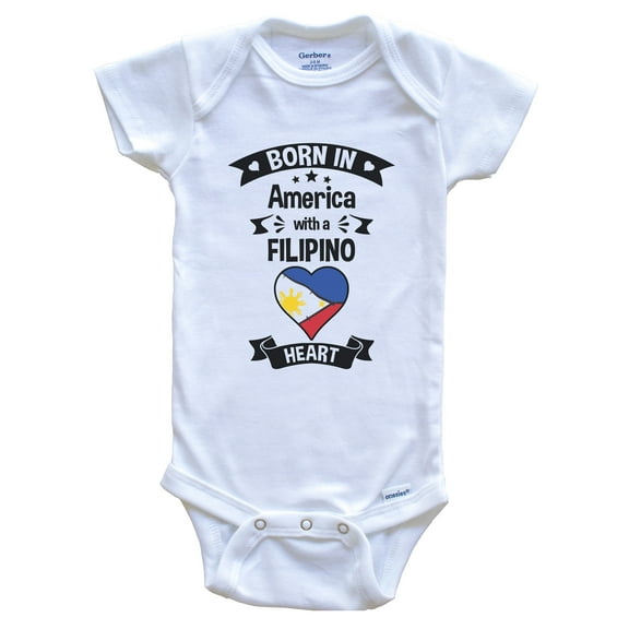 Born In America With A Filipino Heart Baby Bodysuit