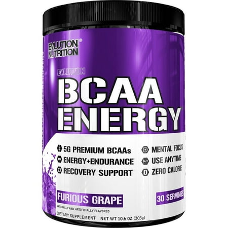 Evlution Nutrition BCAA Energy - High Performance, Energizing Amino Acid Supplement for Muscle Building, Recovery, and Endurance (Furious Grape, 30 Servings) Furious
