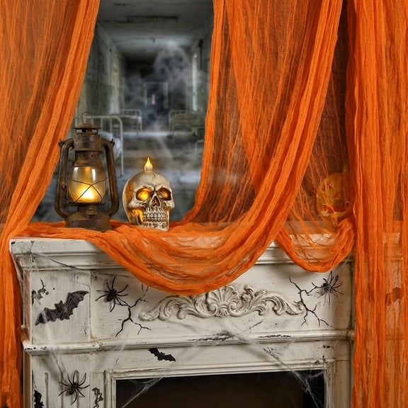 Ebaokuup 200" x 70" Large Halloween Orange Creepy Cloth, Spooky Gauze Decoration