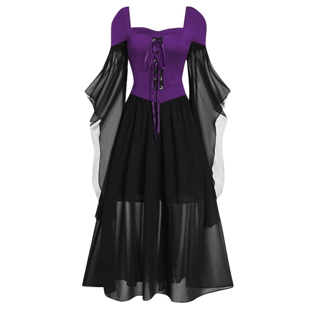 ICHUANYI Liquidación Vestido de Halloween con Cordones y Mangas con Hombros Descubiertos para Mujer Talla Grande ICHUANYI WER202308233107