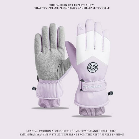 Naierhg 1 Pair Unisex Gloves Plush Lining Non-slip Thicken Mittens Waterproof Touch Screen Gloves Light Grey