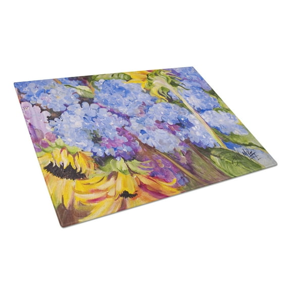 Hydrangeas and Sunflowers Glass Cutting Board Large
