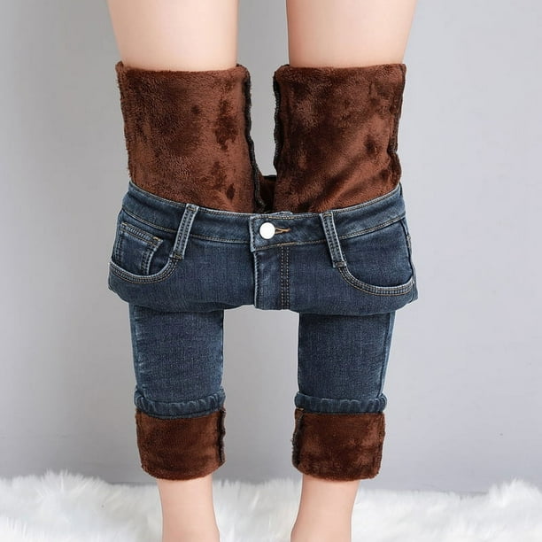 Pantalones vaqueros térmicos para mujer, Jeans elásticos de felpa cálida para la nieve, pantalones de mezclilla gruesos para estudiantes, pantalones de lana de piel para mamá, invierno, nuevo