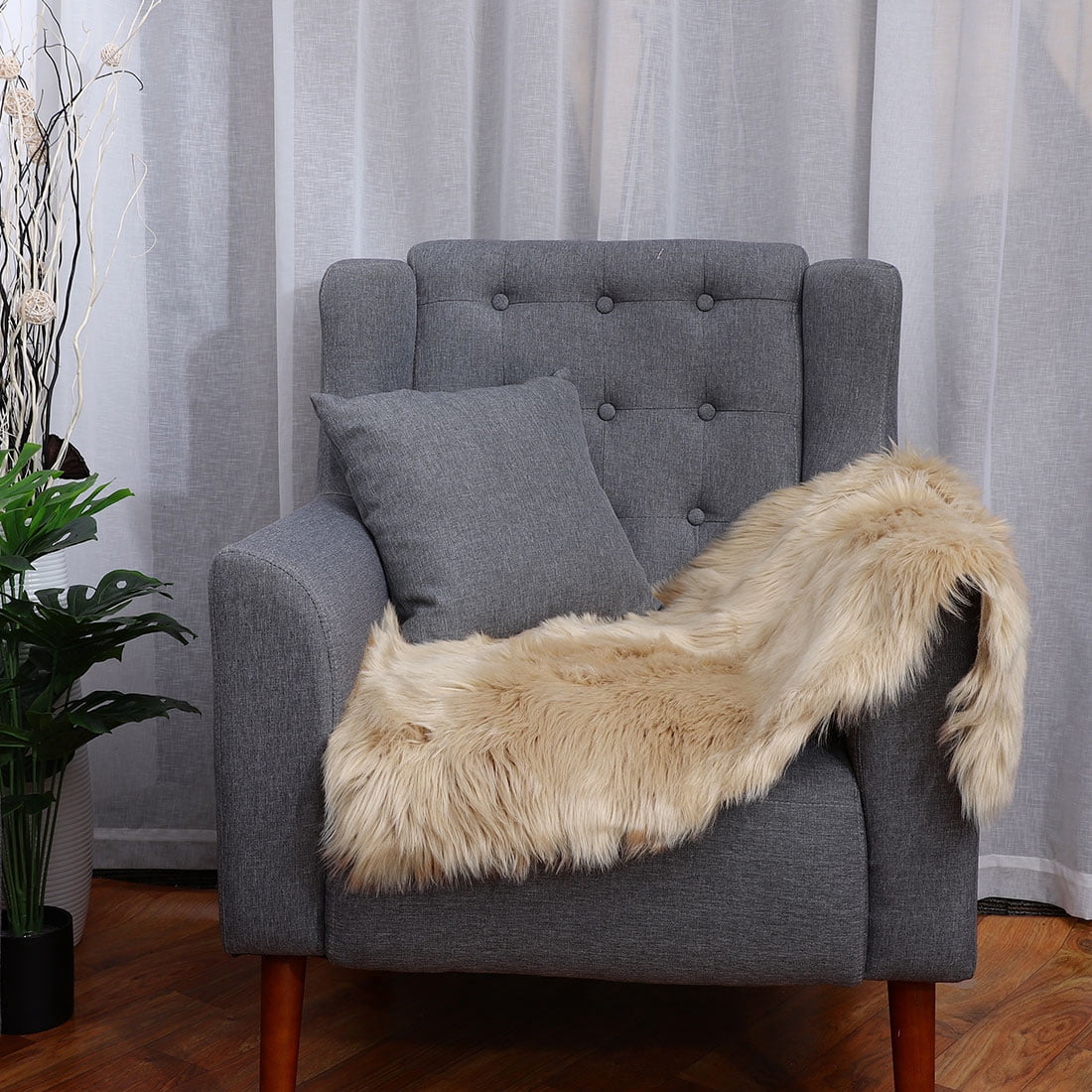 Unique Bargains Faux Sheepskin Rugs Plush Area Rug Khaki 2x3 Feet