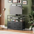 thumbnail image 6 of CZMDZH Black TV Stand for 40, 45 inch TV, Entertainment Center with LED Lights & Charging Station, TV Media Console Table with 6 Fabric Drawers and Open Shelves for Living Room, Hallway, Wood Top, 6 of 16
