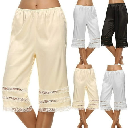 

Slips Loose Women Satin Pettipants Lace Trimming Patchwork Solid Culottse Elastic Waist Bloomer