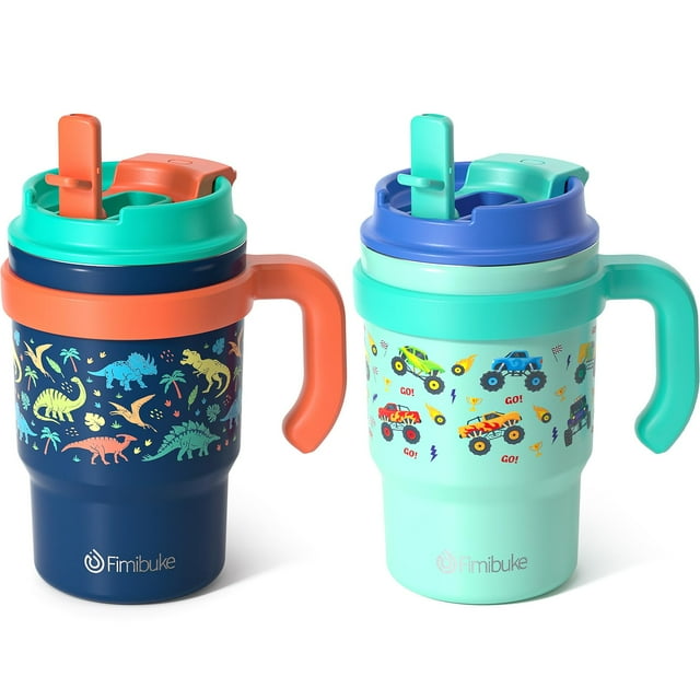 Vaso aislante para niños Fimibuke, 473 ml, con asa y pajitas, paquete de 2