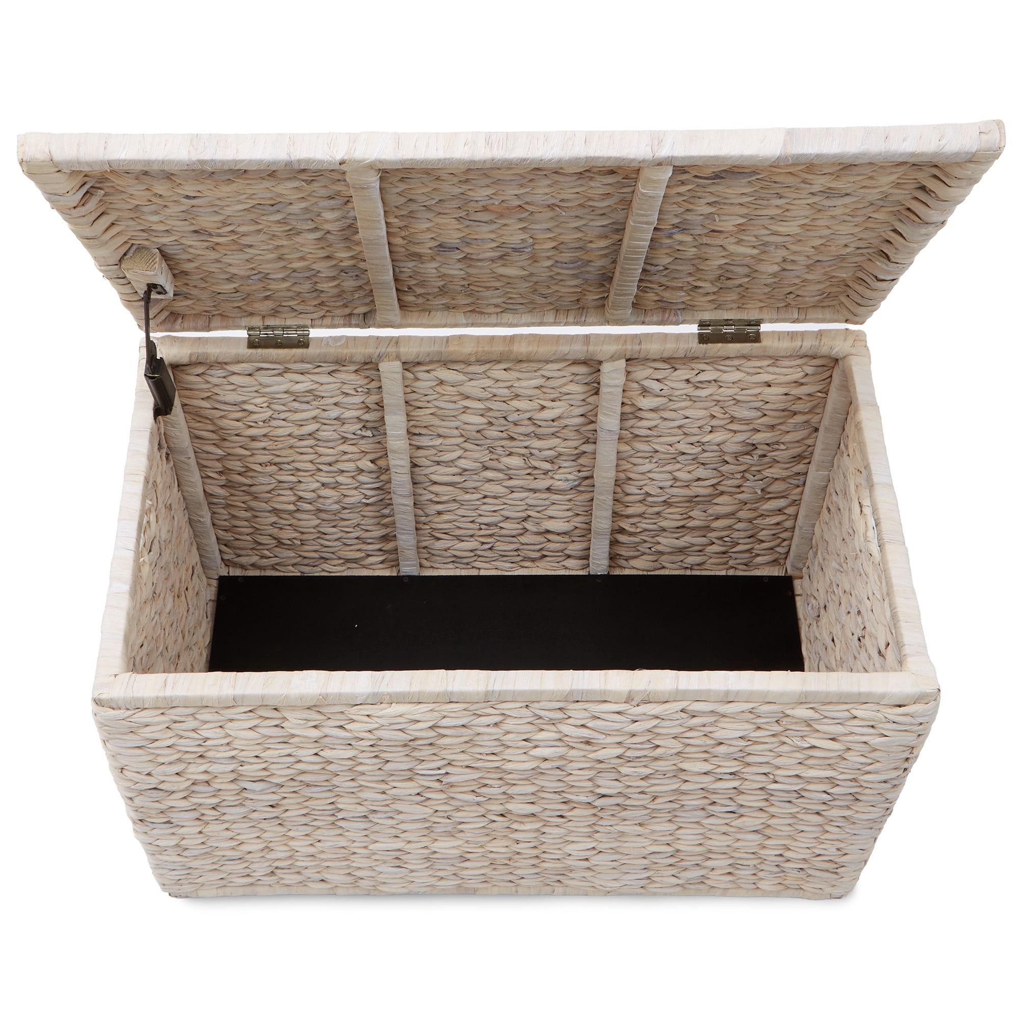 Casafield 30" Storage Chest with Lid, Handles, Safety Hinge - Whitewash White, Water Hyacinth Wicker Storage Trunk for Bedroom, Entry Way, Living Room