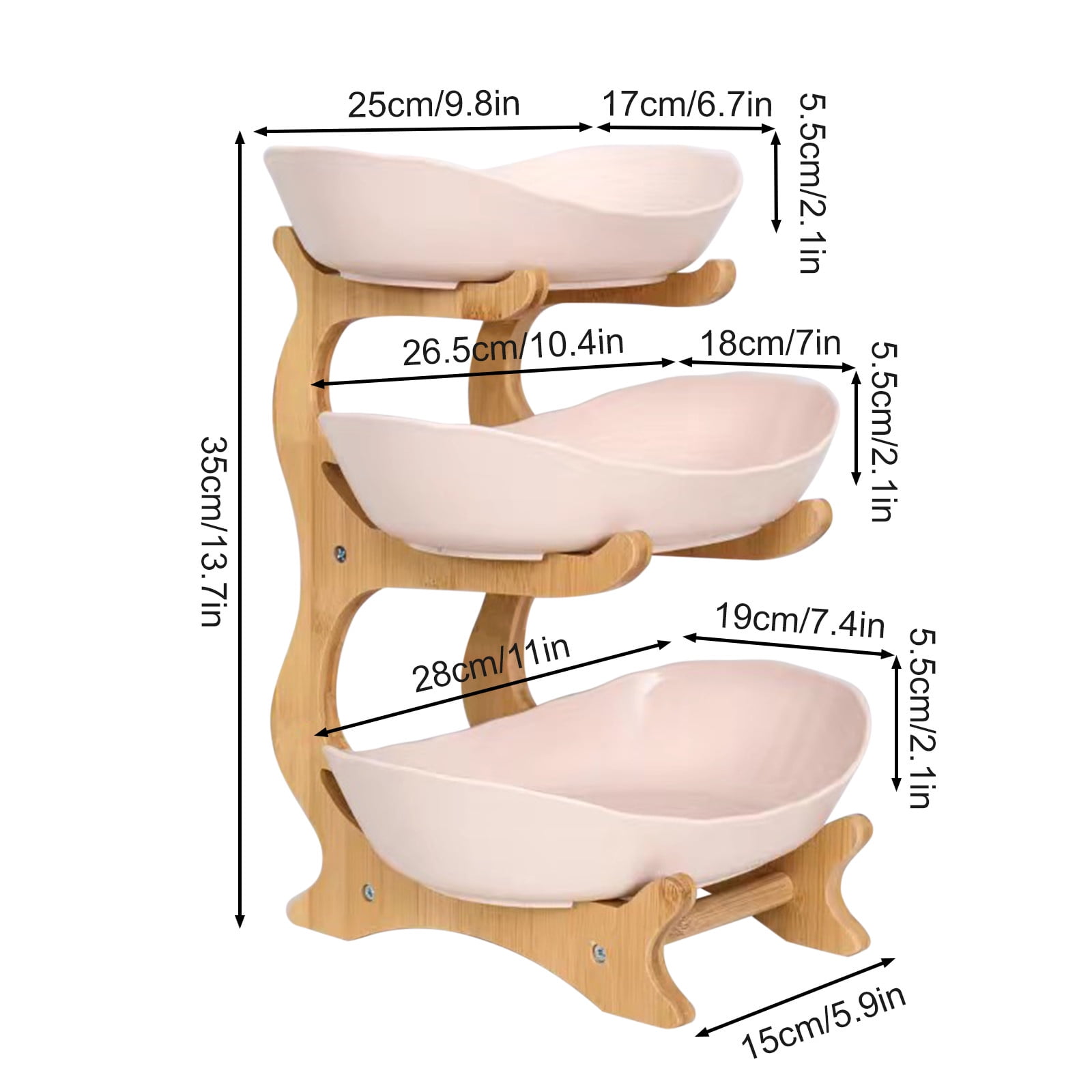 Tiitstoy Fruit Basket for Kitchen Counter, with Wood Holder, 3/2/1 Tiered Large Capacity Fruit Basket Oval Tiered Fruit Bowl Set for Kitchen Counter, Parties, Gatherings, Restaurant, Family Events