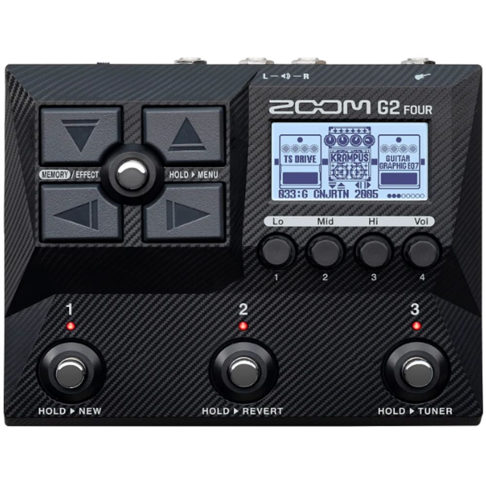 Zoom G2 Four Multi-Effect Guitar Pedal Bundle with Zoom AD-16 9V Power Adapter, Polsen HPC-A30-MK2 Headphones, and 10' Instrument Cable