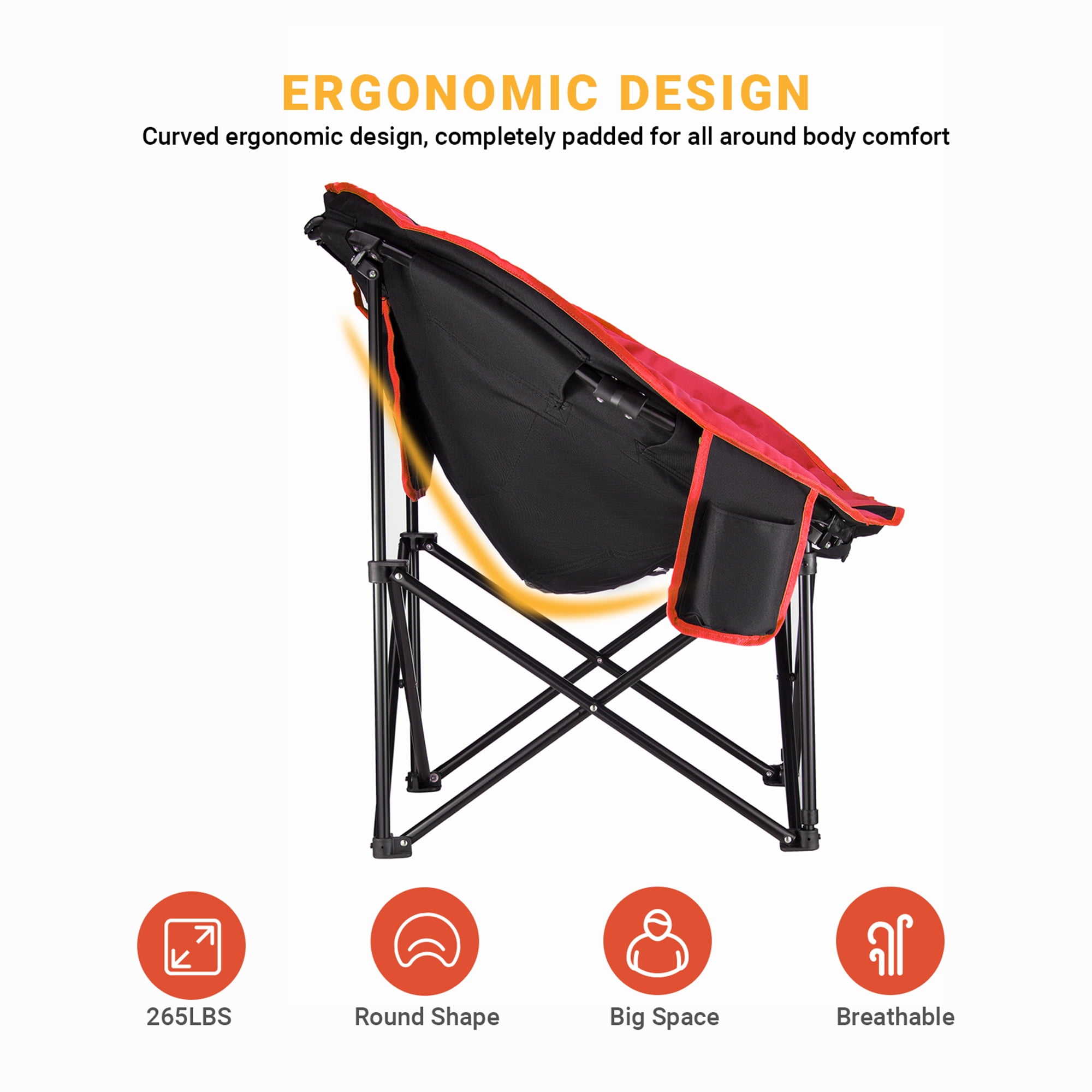 KingCamp Folding Camping Chair Oversized Round Chair with Cup Holder, Red