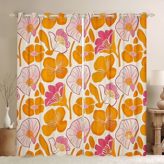 Feelyou Orange Cherry Blossoms Curtains Pack of 2 (42x84 Each), Garden Flower Floral Curtains Blackout, Countryside Plant Bedroom Curtains, Blackout Curtains Home Decor