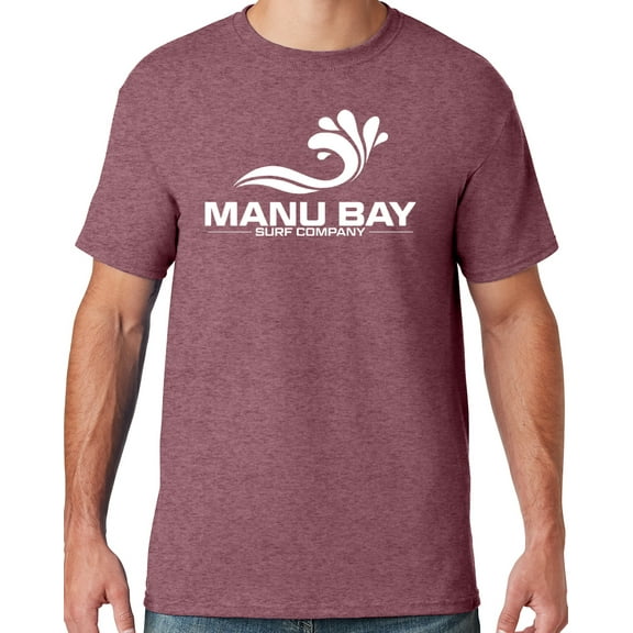 Mens Manu Bay Surf Company WHITE LOGO T-shirt, XL Vintage Heather Maroon