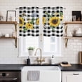 thumbnail image 2 of 2 Panels Kitchen Tier Curtains 39 Inch Length, Sunflower Grommets Window Treatment Curtain, Rustic Floral Butterfly Bee Black White Plaid Thermal Curtains Drapes for Living Room/Bathroom, 2 of 9