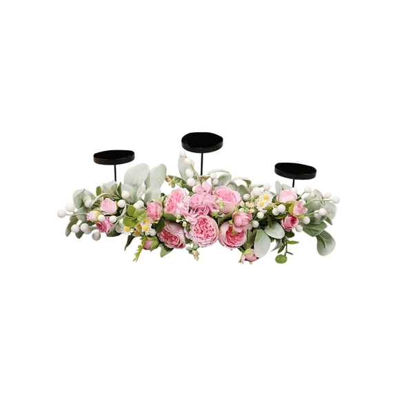 RXMEKW Artificial Peony Candelabra Centerpiece,Elegant Floral Iron Candle Holder with Faux Blooms for Table Decor