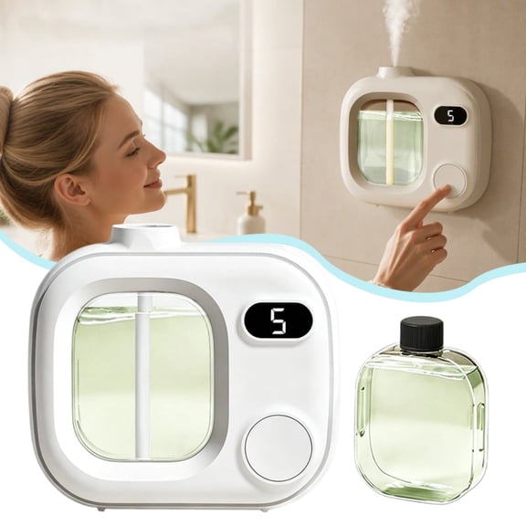 Cordless Waterless Essential Oil Diffuser, Smart LED Aroma Diffuser with 5Level Mist Control, Rechargeable WallMount Fragrance Machine for Home Bathroom Car with 50ml Essential Oil, Jasmine Scent