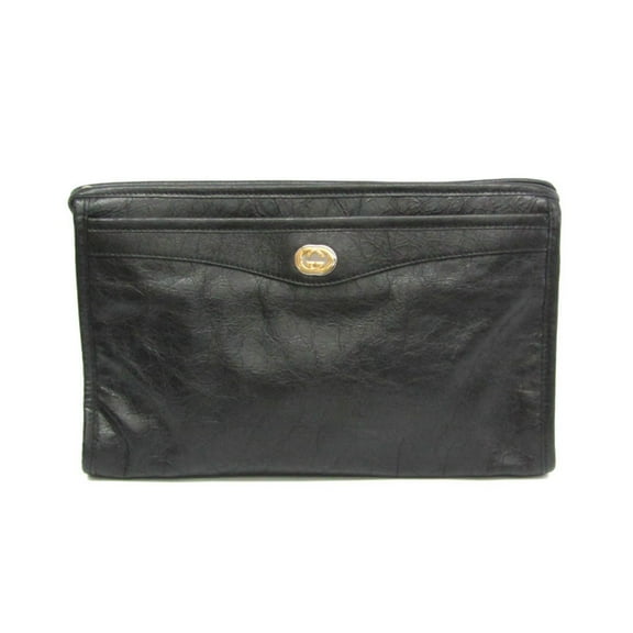 Pre-Owned Gucci Interlocking 575991 Women,Men Leather Clutch Bag Black (Good)