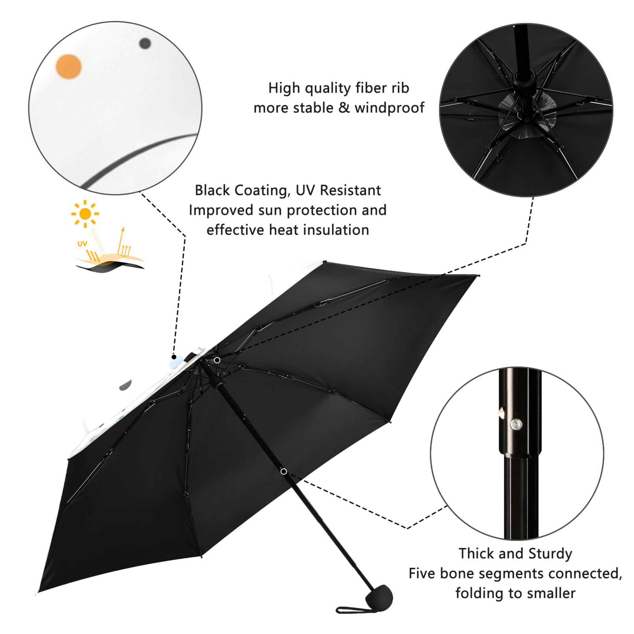Colorful Dots and Wavy Lines Umbrellas for Sun Auto Open Close UV50+ Waterproof 5-Fold Compact Fiberglass Frame