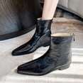 thumbnail image 2 of Womens Winter Boots Solid Pointed Toe Trousers Back Zipper Thick Heel Low Heel Ankle Boots, 2 of 9